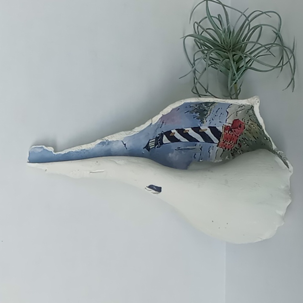 Hand-painted Conch Shell With Lighthouse Scene